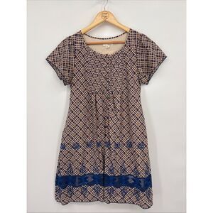Anthropologie The Korner Embroidered Crochet Popover Dress, Size Med, Blue Brown